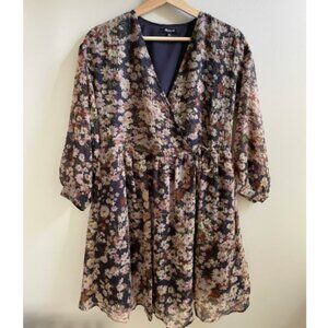 Madewell Drawstring Faux-Wrap Mini Dress in Daisy Reverie XS